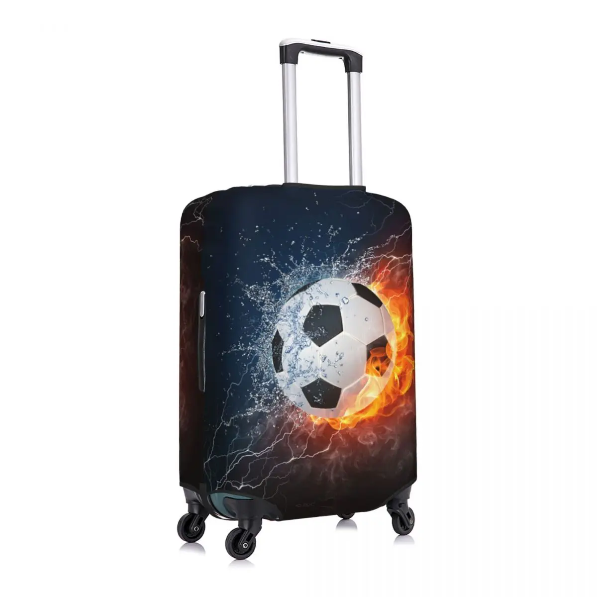 Soccer In Fire And Water Luggage Cover Elastic Football Travel Suitcase Protective Covers Fits 18-32 Inch