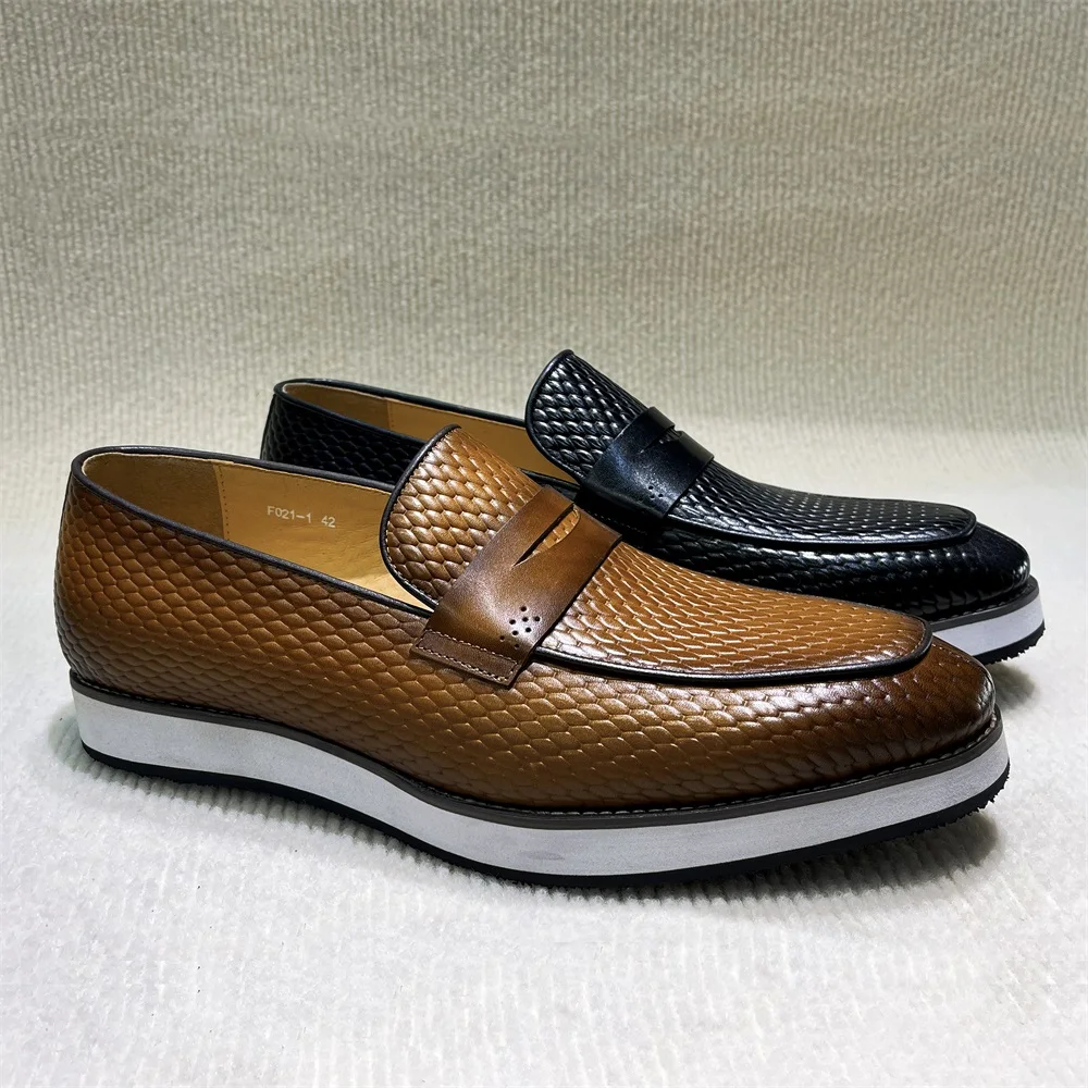 Luxury Genuine Leather Men's Slip-On Sneakers Hollow Out Breathable Business Casual Penny Loafers Flat Mocassins for Shopping