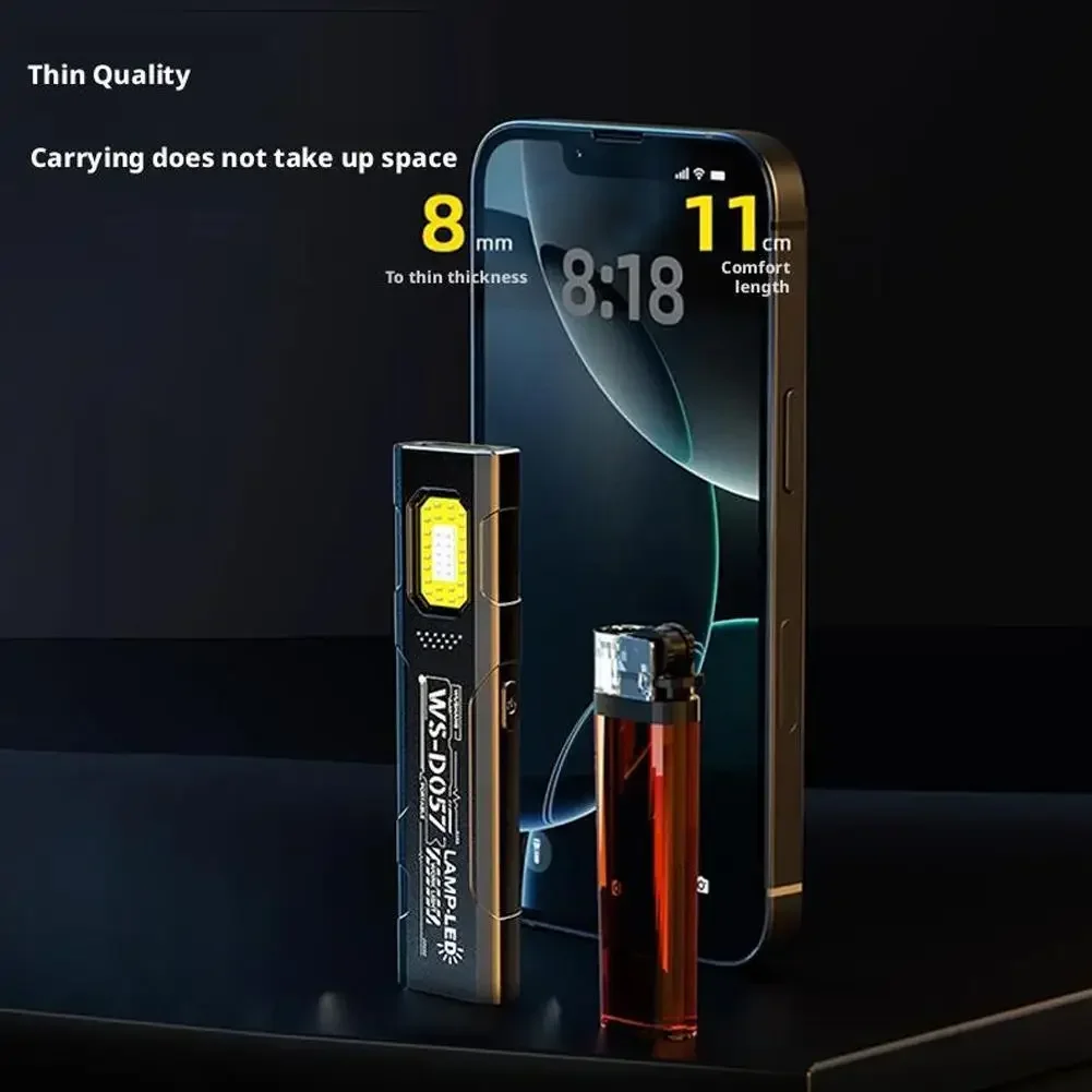USB-C Rechargeable LED Keychain Flashlight - Portable Torch with COB Mini Hanging Work Light and Pen Clip Lantern