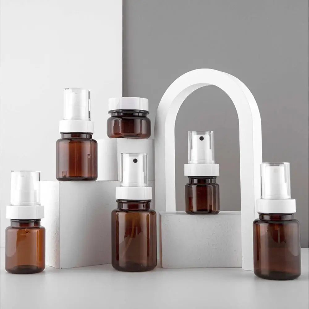 Fashionable Simple Transparent Pet Small Brown Bottle Cosmetic Sample Storage Container Makeup Setting Spray Sub Bottle Reusable