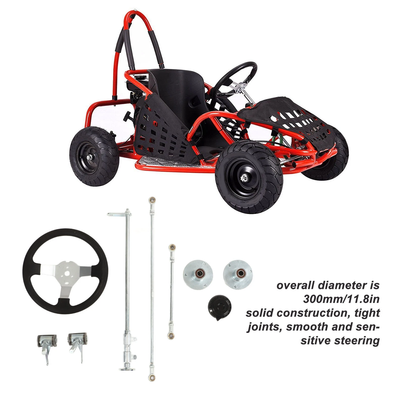 Go Karts 스티어링 휠 키트 부드러운 고성능 300mm 150cc-250cc 엔진 용 더 나은 그립 샤프트 타이로드 랙 키트