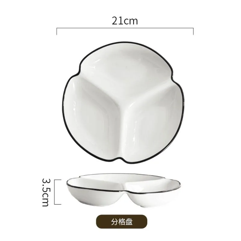 One Person Vegetable Plate Home Ceramic Cartoon Children's Divided Plate Three Panel Breakfast with Separate Dishes