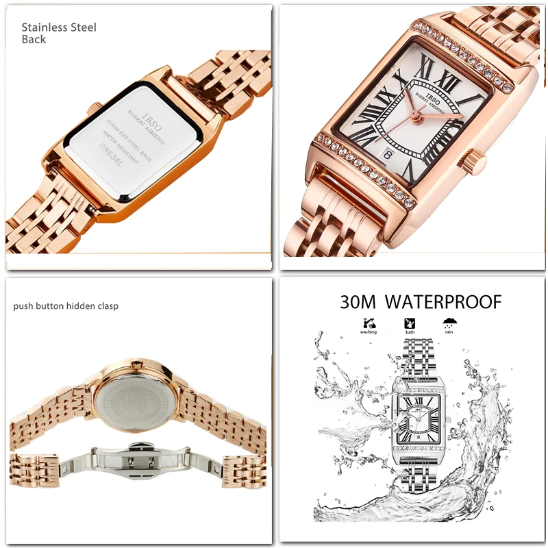 Fashion Women Rectangular Watch Golden Steel Waterproof Hand Clock Female Gifts Original Luxury Brand Ladies Wristwatch Silver