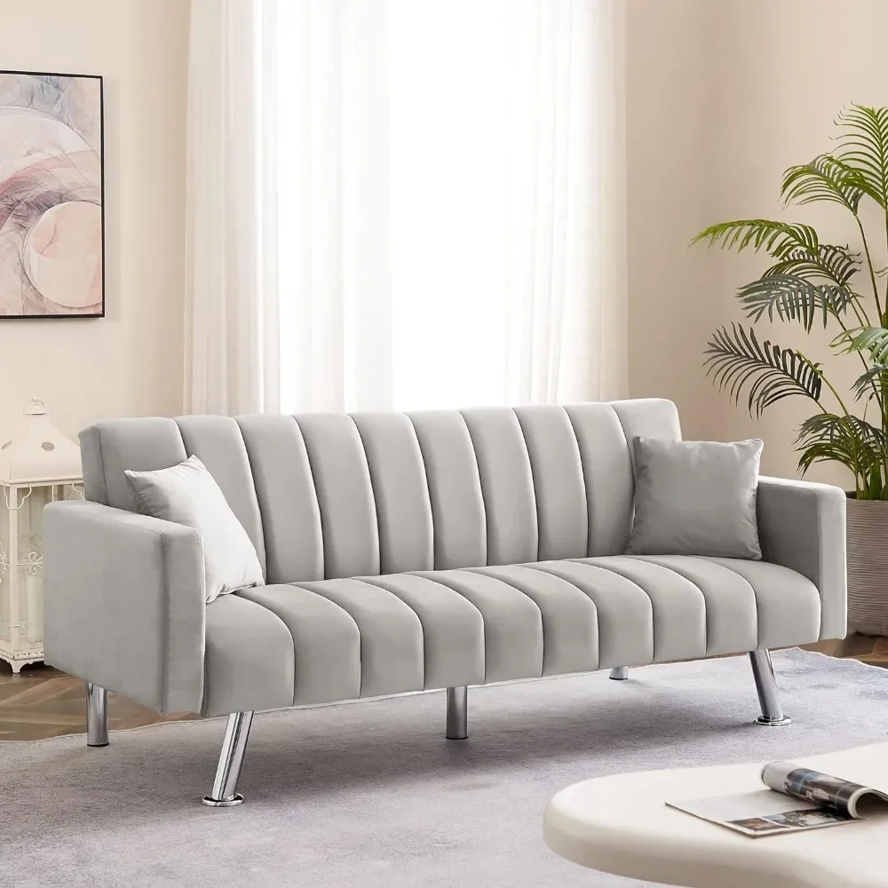 

Modern Sleeper Sofa Couch With Wooden Frame and Metal Legs Sofas for Living Room Upholstered Convertible Sofa Bed With 2 Pillows