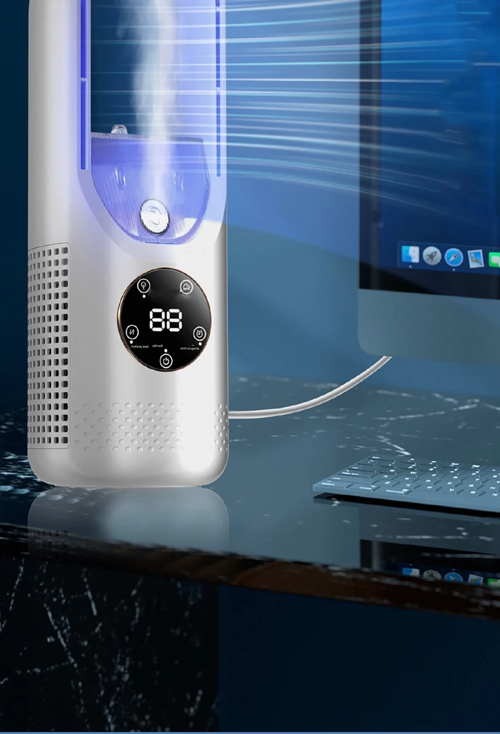 Mini Air Cooler Humidification Cooling USB Silent Timed Air Conditioning Fan Colorful Lights Night Light Led Screen 6 Wind Speed