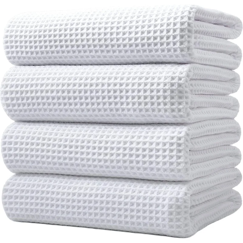Microfiber Oversize Quick Dry Lint Free Bath Towel, 60 x 30 in, 4 Pack (White, Waffle Weave) 2