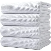 Microfiber Oversize Quick Dry Lint Free Bath Towel, 60 x 30 in, 4 Pack (White, Waffle Weave) 2