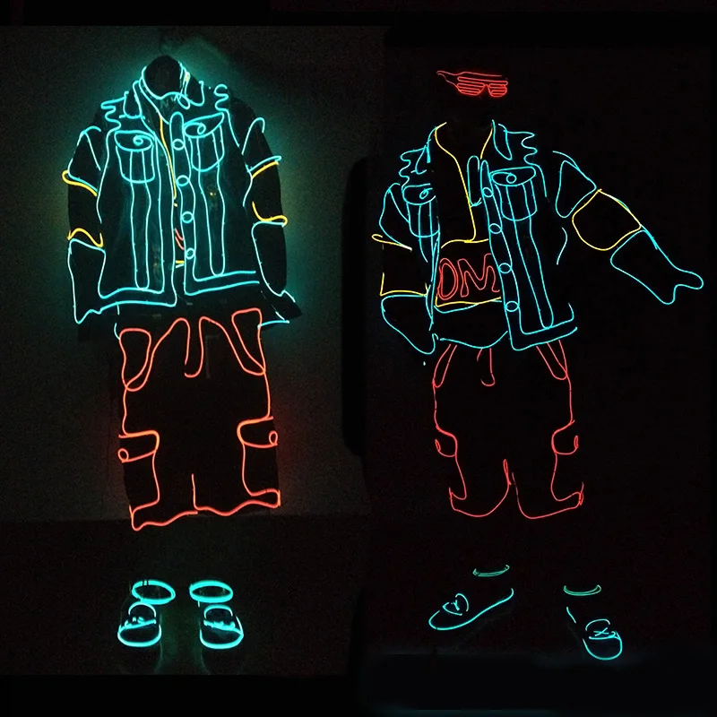 

EL Wire Neon Light luminous street dance costume luminous Hip Hop performance clothes holiday unisex Glowing Costumes Prop