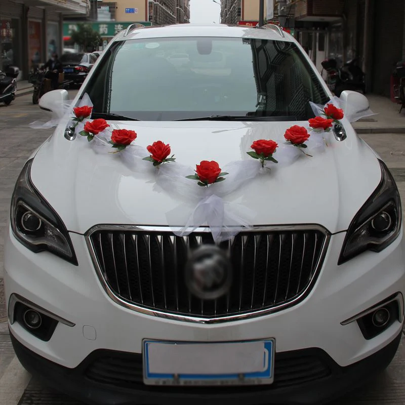 Rose Artificial Flower Wedding Car Decoration Bridal Car Decorations Door Handle Ribbons Silk Flower