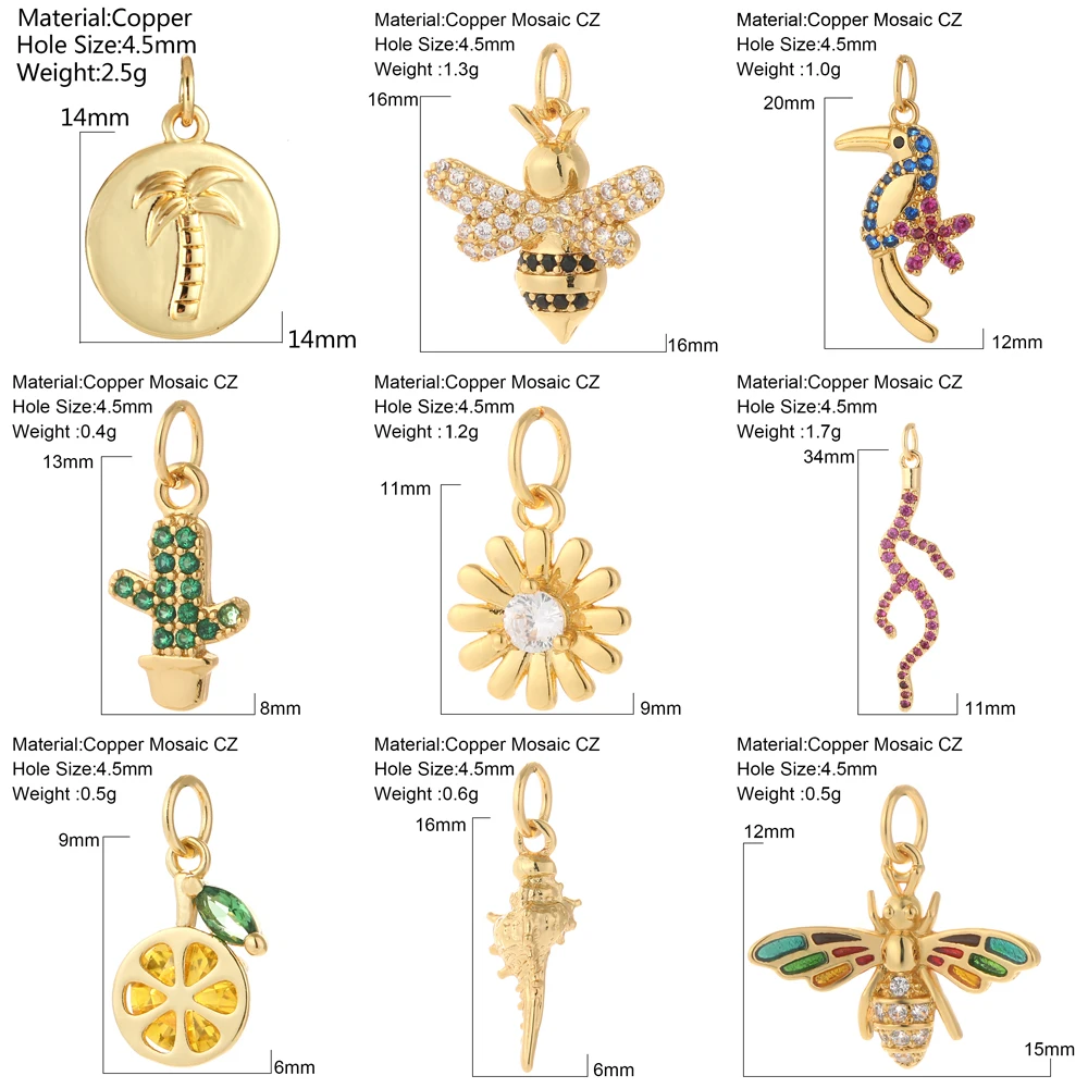 Cute Cherry Bee Charms for Jewelry Making Supplies Animals Plants Gold Color Snake Diy Earrings Necklace Bracelet