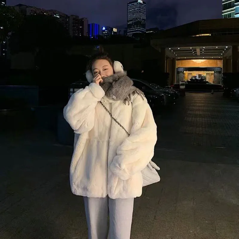 2023 Winter New Imitation Lamb Plush Fur Coat Women's Mid Length Korean Loose Thickened Mink Fur Coat