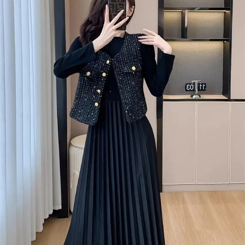 Small Fragrant Vest Women Sleeveless Cropped Tweed Jacket Chic Waistcoat Single-breasted Luxury High-end Coat Black White Tops art deco gold black chic elegant 1920 s great the gatsby pattern sleeveless dress dance dresses woman s evening dress