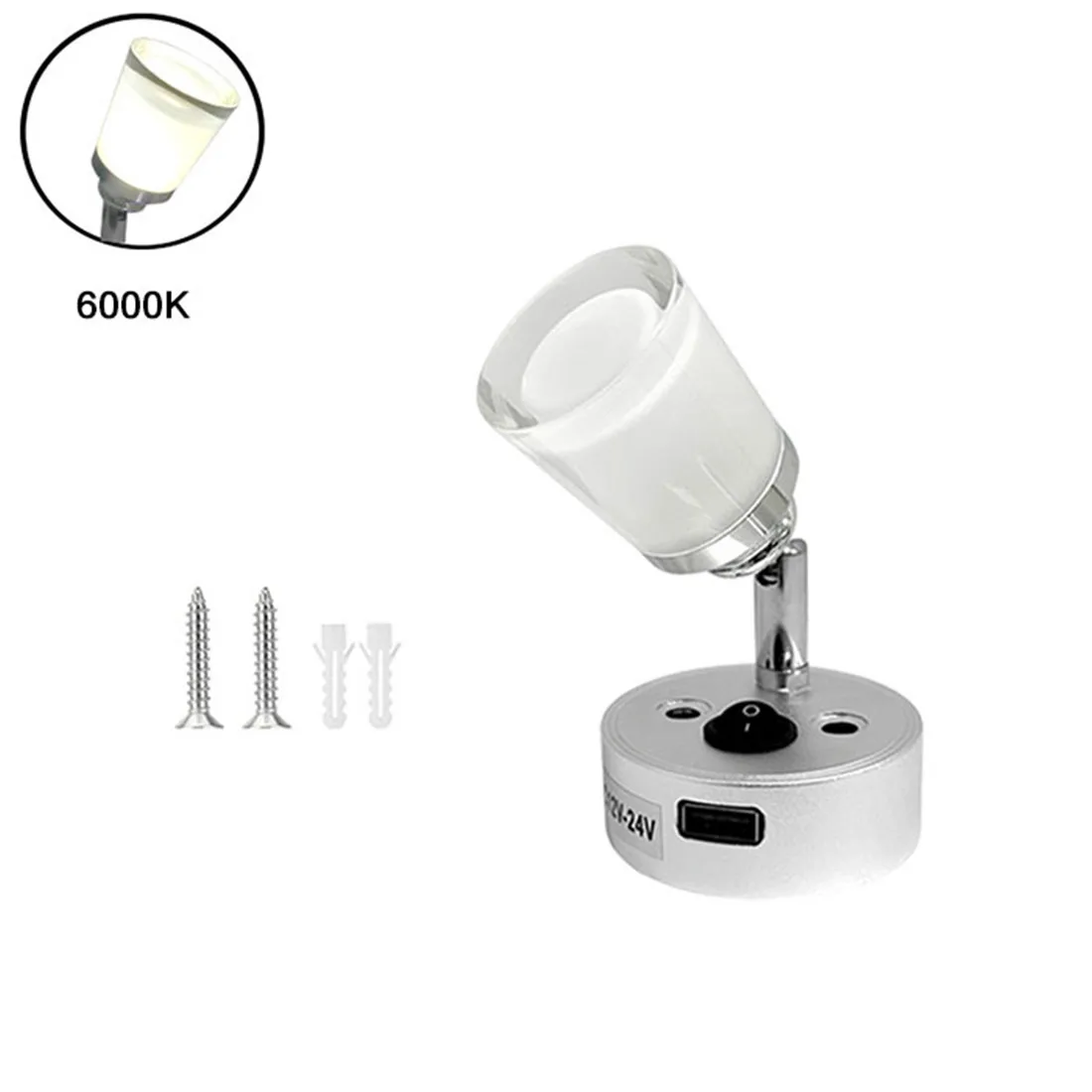 LED Reading Light 12V-24V RV Lamp with USB Type C Charging Port Type A USB 360&deg;Swivel Light for Bedside Reading lamp of Truck Trailer Ship