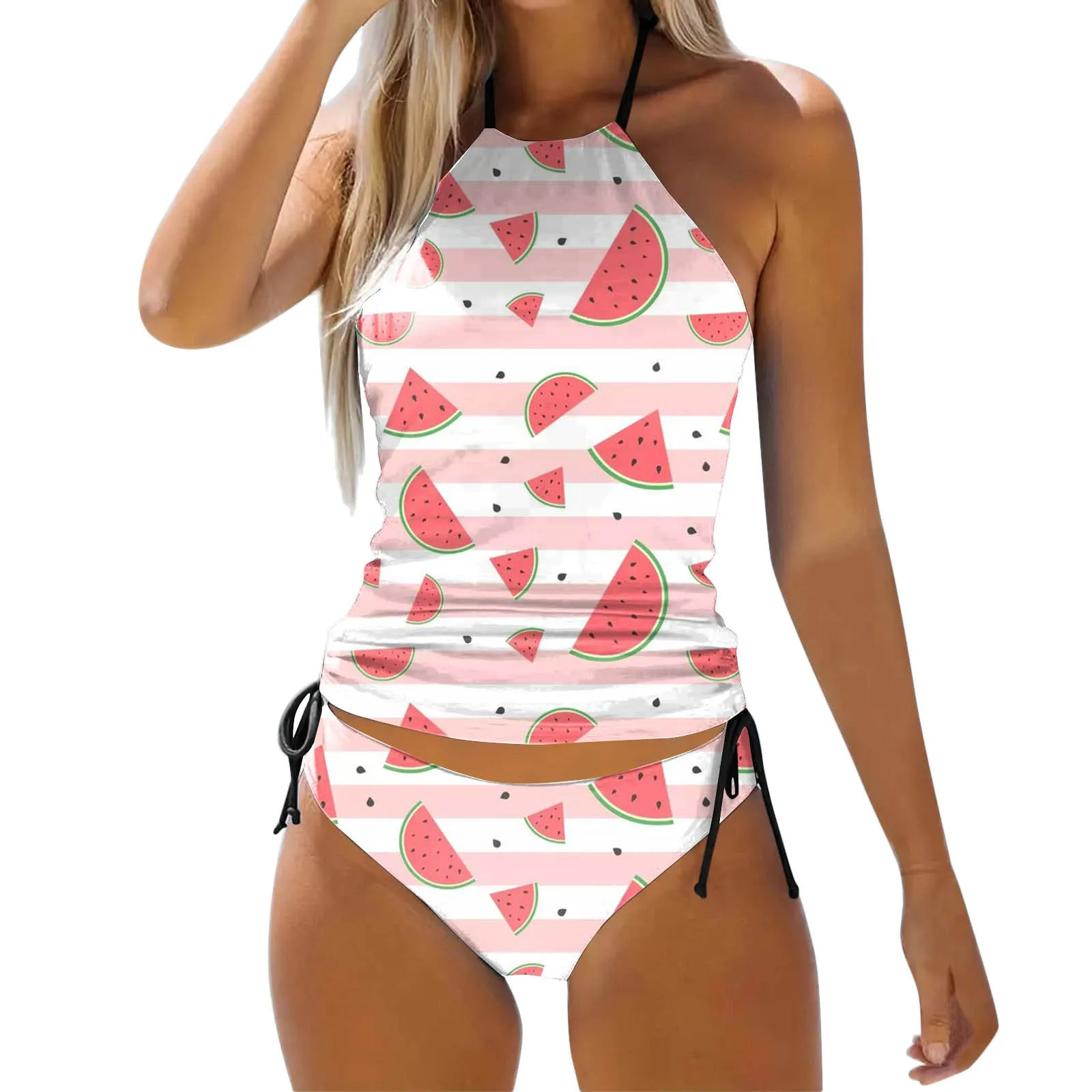 

Women's Swimwear Tankini 2 Piece Normal Swimsuit Backless 2 Piece Printing Adjustable Print Women Swim Shorts And Bikini Top