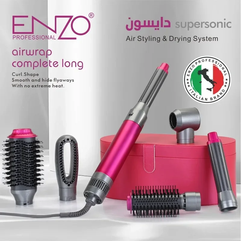 ENZO 220V Professional Multifunctional 6 in 1 Hair Dryer Hair Curler Straighter Hot Air Comb Box Set Styling Tools Negative Ions 3