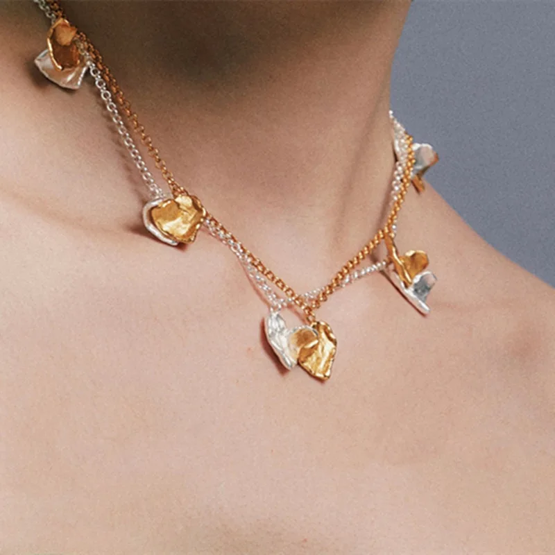 

LONDANY ожерелье нишевой дизайн текстурированная лепестковая подвеска в форме сердца многослойное ожерелье из латуни индивидуальная шикарная цепочка на ключицу для женщин