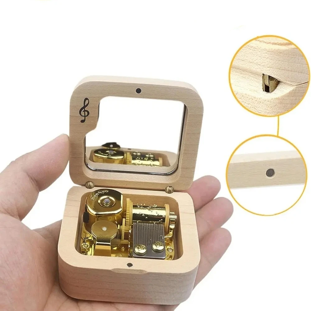 Wooden Music Box 18 Tone Clockwork Musical Box with Mirror Maple Wood Romeo and Juliet Little Star Birthday Gifts for Girlfriend
