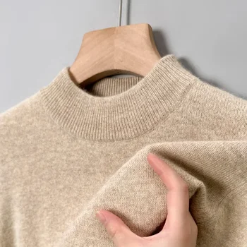 Maglioni da uomo in pura lana 100% con collo a lupetto Autunno Inverno Caldo maglione di cashmere Pullover lavorato a maglia solido per uomo Maglieria sottile Top 1