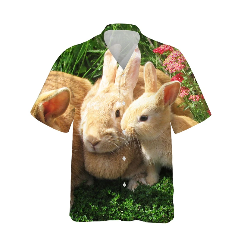 Summer Breathable Rabbit 3d Print Trendy Cool Fashion Hawaiian Shirts Beach Party Tops Short Sleeves Blouses Men's 6XL