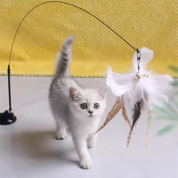 고양이 장난감 재미 있은 고양이 장난감 고양이를위한 대화 형 자기 안녕하세요 깃털 장난감 놀리는 물린 방지 고양이 장난감 빨판 스틱, 애완 동물 용품