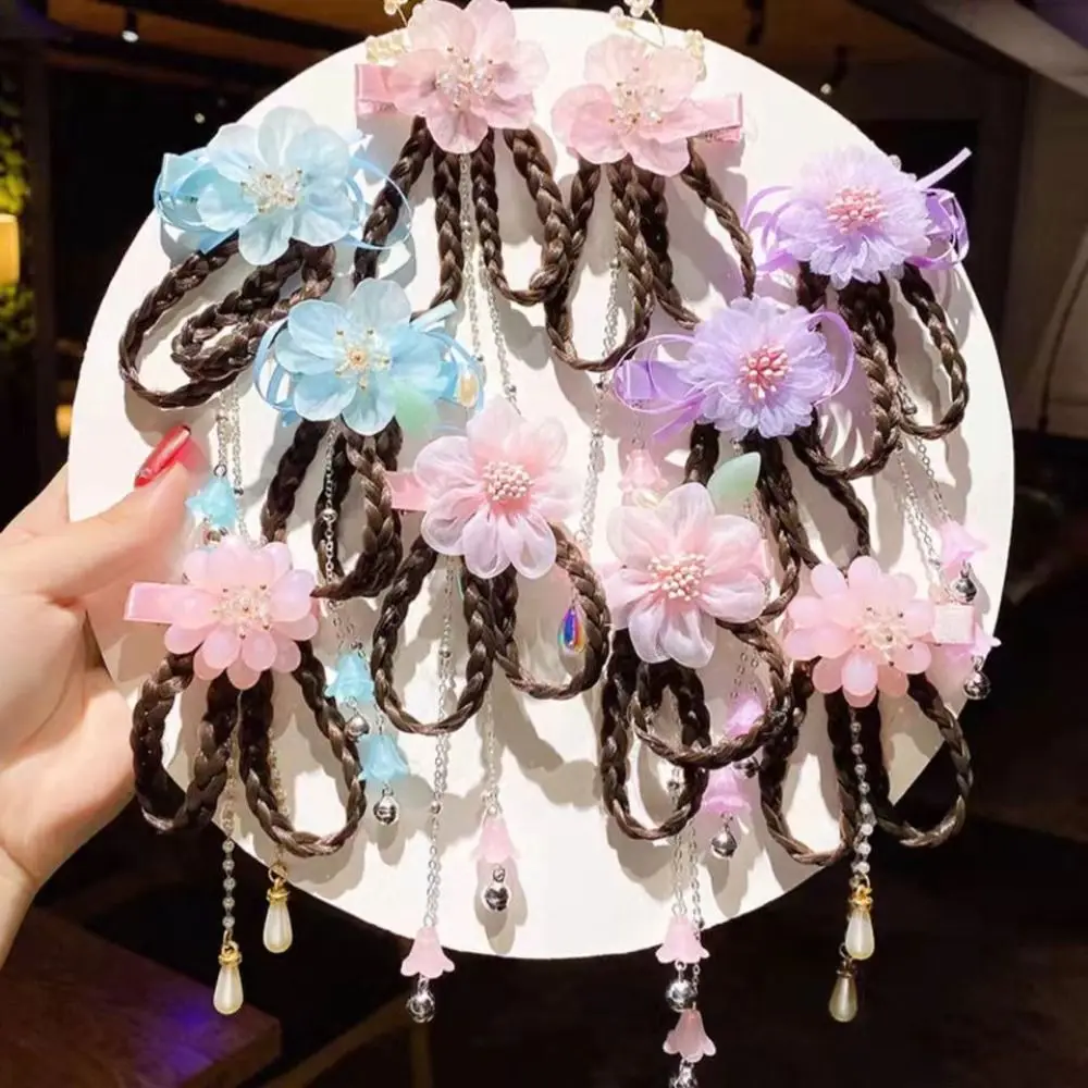 2 Pcs/Set Children Cute Chinese Style Wig Pendant Flower Hair Clips Girls Lovely Sweet Barrettes Hairpins Kids Hair Accessories 4