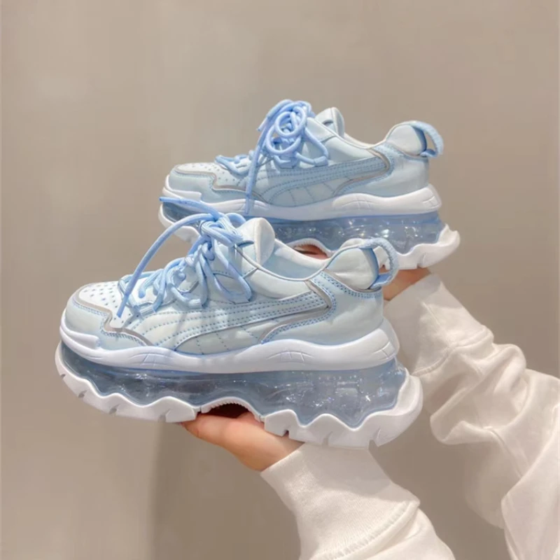 Women's Walking Platform Shoes Fashion Air Cushion Thick Bottom Sneakers Slip-on Lightweight Breathable Leisure Heightening Shoe