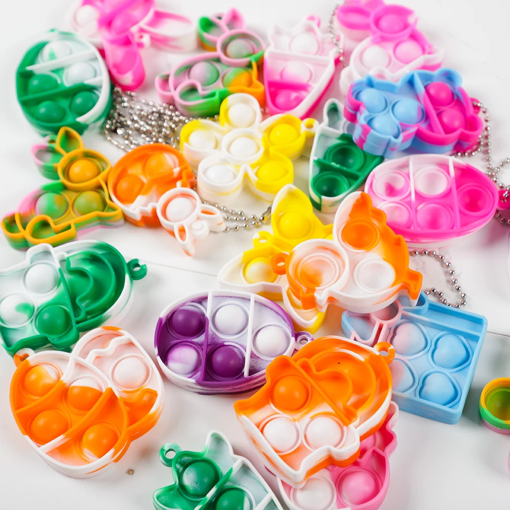 10Pcs Cute Bunny Egg Mini Pop Keychain Toddler Sensory Finger Decompressing Fidget Toys For Easter Party Favors Birthday Gift Fidget Toys Party Toys Toy Gift Filler Pop Keychain Toys