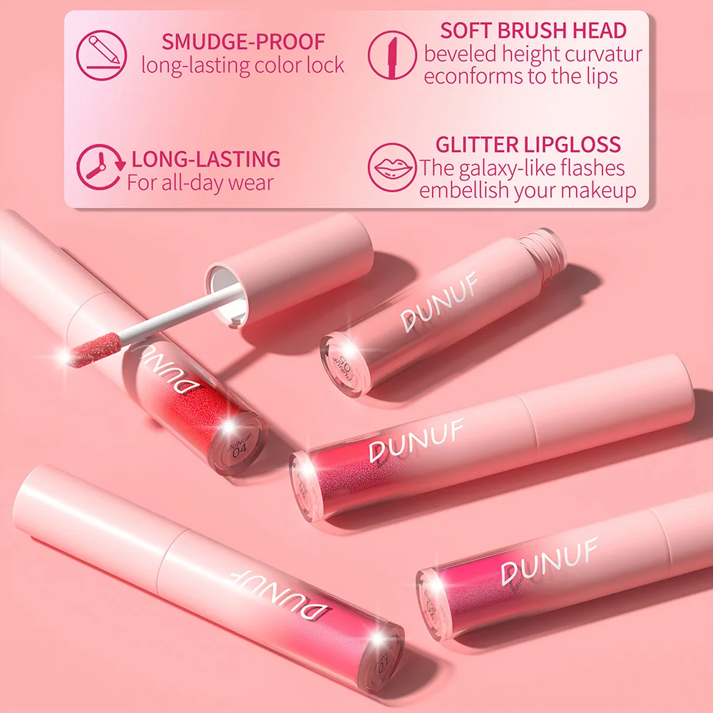 DUNUF18 Diamond Glitter Liquid Lip Balm Lasting Non-Stick Cup Waterproof Metallic Shimmer Matte Full Color Lip Gloss 5