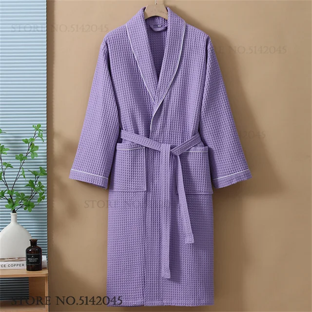 100% coton Couple Robe gaufre peignoir Robe Kimono Yukata maison vêtements décontracté femmes vêtements de nuit printemps été vêtements de détente