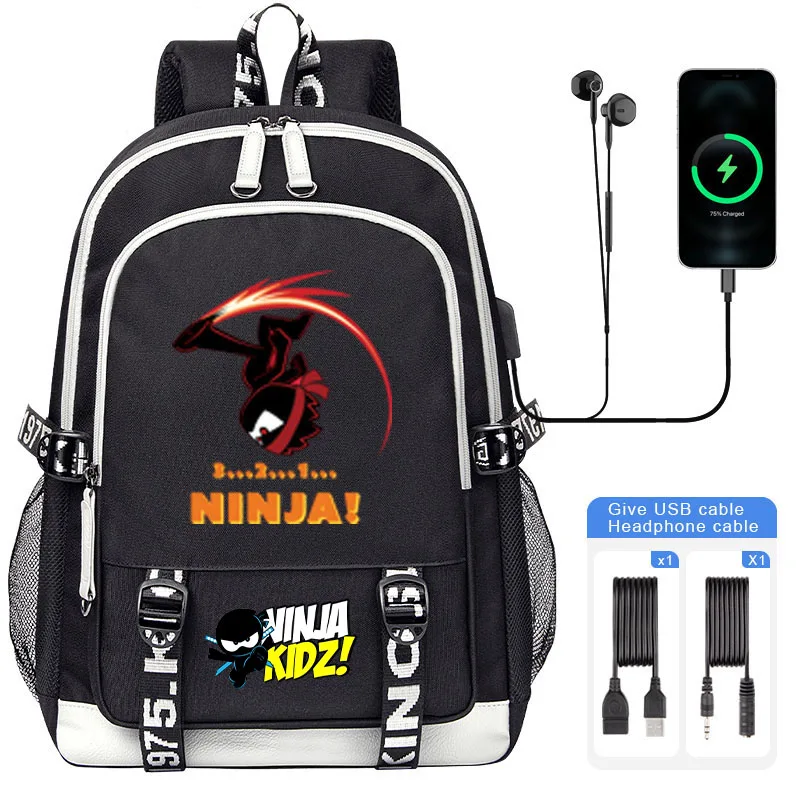 

Рюкзак детский с USB-разъемом и мультяшным ниндзя, вместительная школьная сумка для мальчиков и девочек, сумка на плечо для ноутбука для подростков