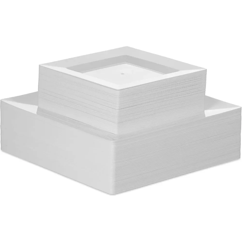 Gold Disposable Plates Set For 50 Guest-350 Piece White Plastic Dinnerware Set-100 White Square Plastic Plates
