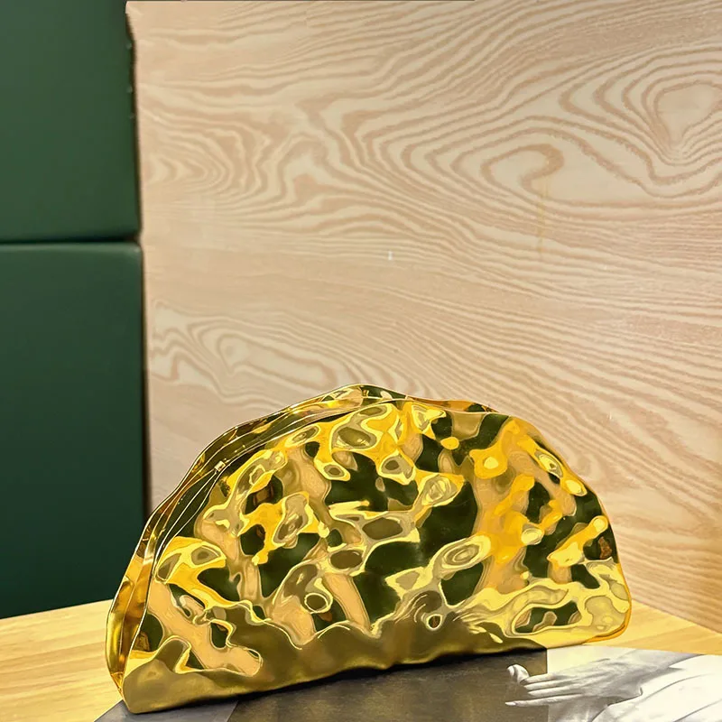 NEW Acrylic Shell Shape Clutch Bag Gold Women Evening Party Cute Metal Shiny Purse Handbag 2025 Wholesale Clutch Bag