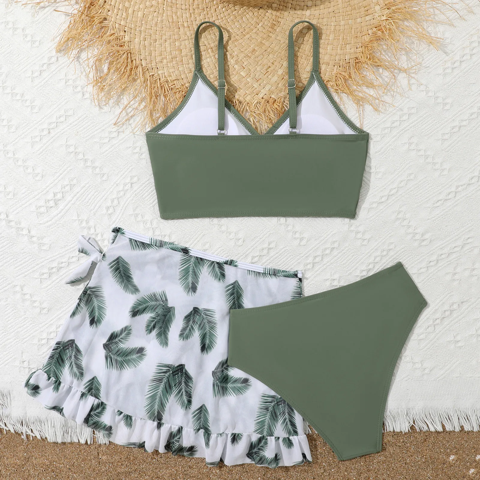 Girls Bathing Suits 3 Pcs Padded Bikini Swimsuit Swimming Outfit with Cover Up Skirt Beach Surfing Tankini Swimwear for Kid bikini sets