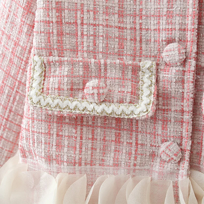 Spring And Autumn Little Fragrant Style Lace Girl'S Coat Cute Girl'S Woolen Outerwear