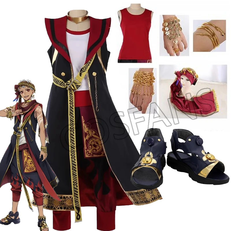 Twisted-Wonderland Scarabia Kalim Uniform Cosplay Costume Cos Game Anime Party Uniform Hallowen Play Role Wig Shoe Headwear