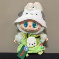 Vêtements de poupée en peluche mignons, tenue Sanrio Hello Kitty, pantalon à bretelles, vêtements de Style mignon pour poupée Labubu, accessoires cadeau 4