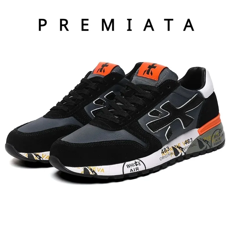 Premiata 2024 Scarpe Da Coppia Vintage Premiata Sneakers Con Struttura In Pelle Nera Scarpe Da Corsa Per Donna Scarpe Casual Firmate Di Moda