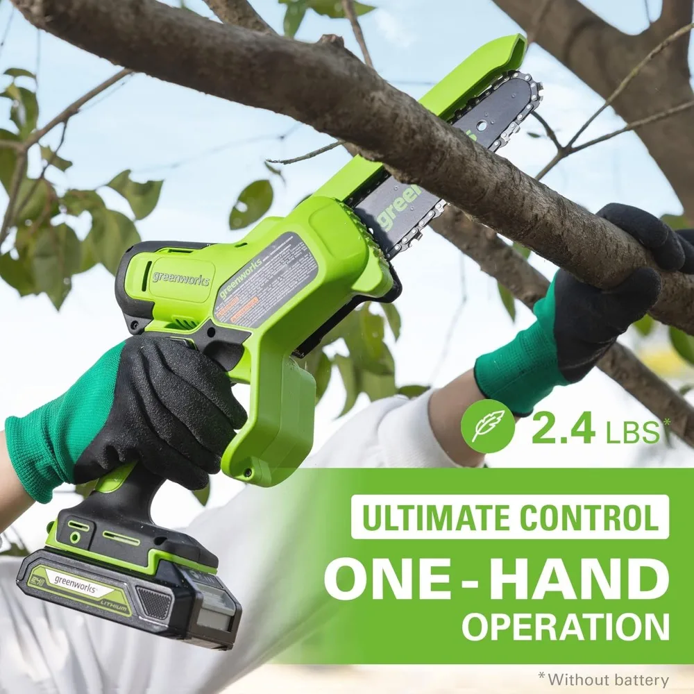 24V 6" Brushless Mini Chainsaw, Small Cordless Handheld Saw, 2.0Ah Battery and Charger Included