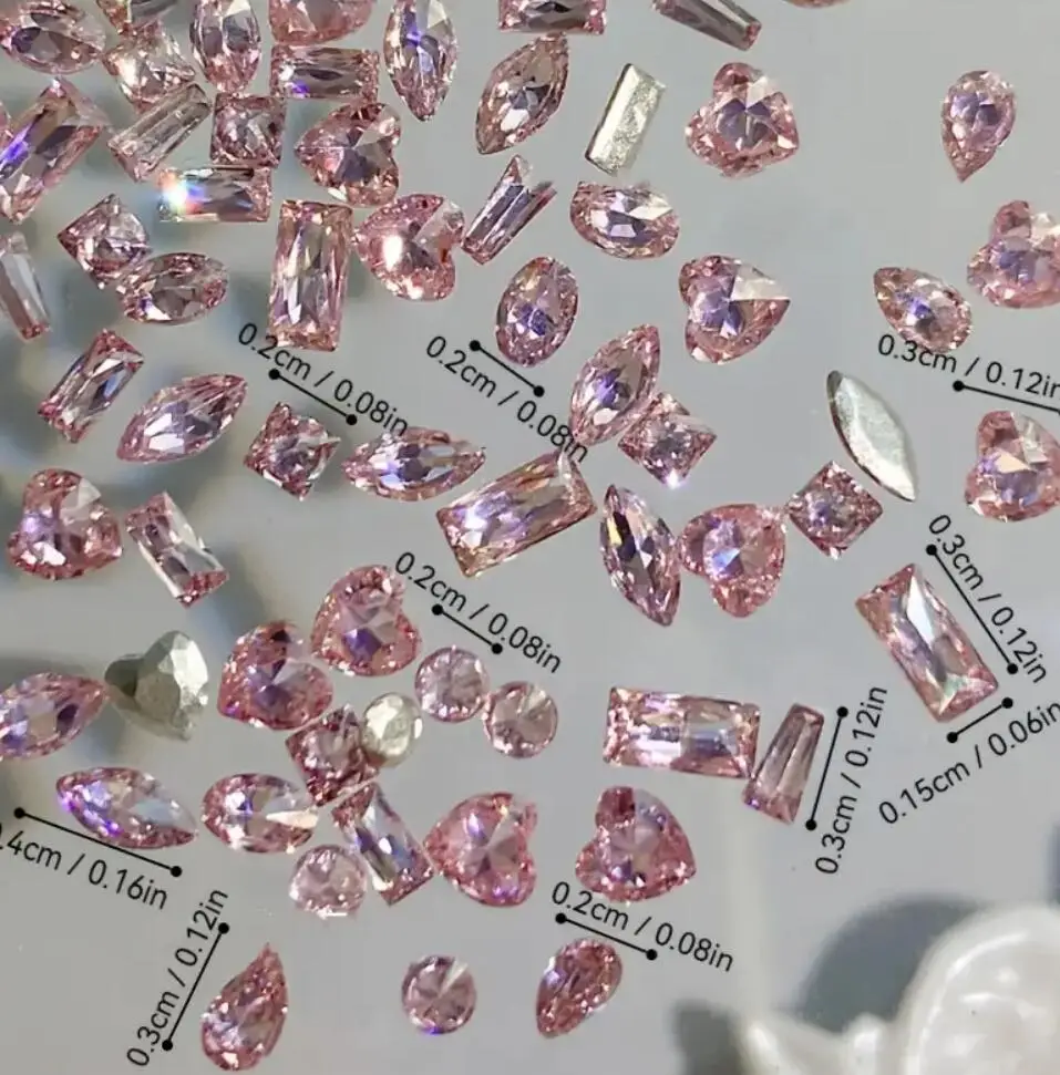 100pcs White/Pink/champagne Gold Mini Rhinestones Zircon Flash Inverted Flat Bottom Luxury Nail Accessories Water Drop/Heart Gem
