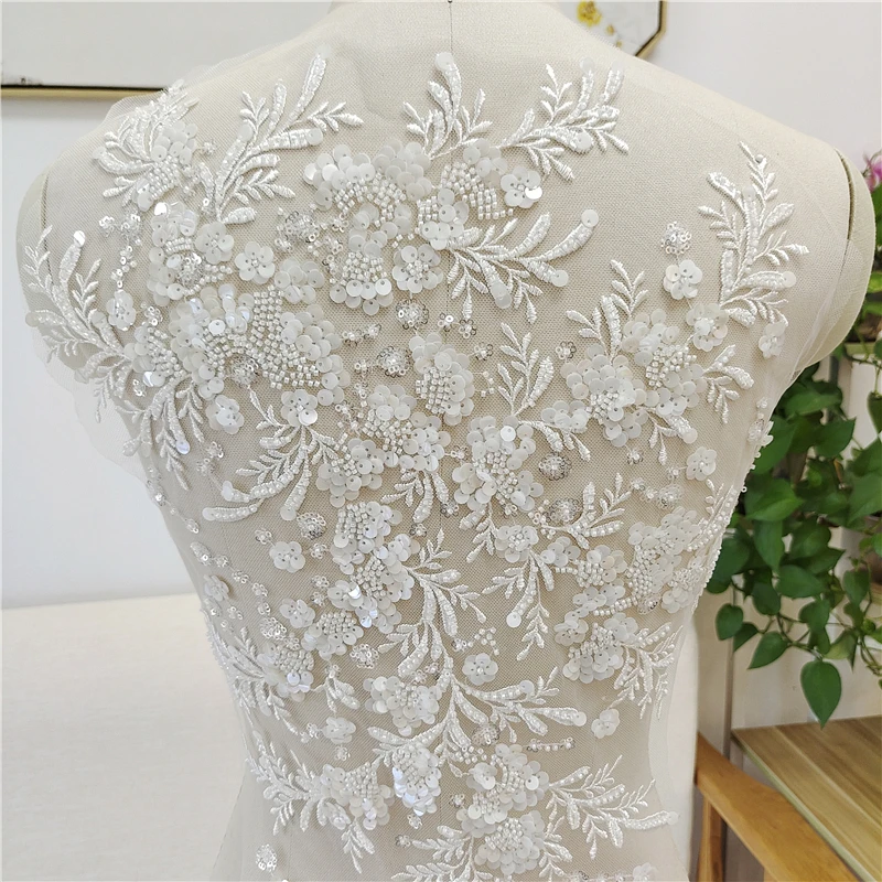3D Flower Beaded Lace Appliques for Wedding Dresses Veils Bodice