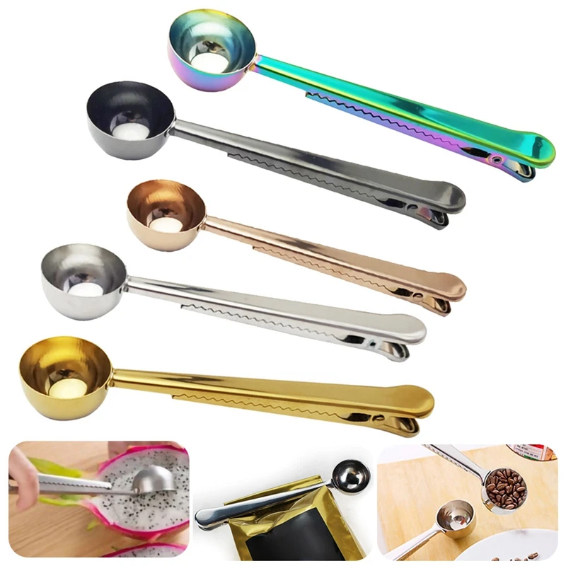 

Coffee Scoop Clip,Stainless Steel Coffee Scoop Bag Clip,Multifunction Coffee Scoop With Clip,For Coffee And Tea,5 Pack
