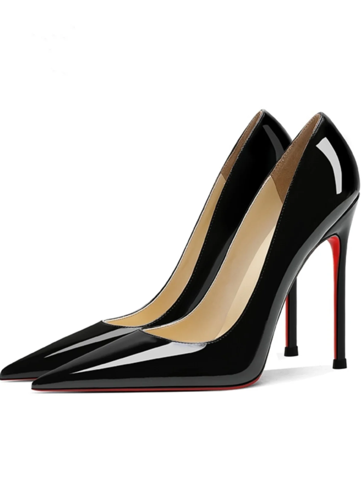Black High Heels 2024 Spring and Autumn New Lacquer Leather Sexy Pointed Professional Sexy Temperament Red Sole Single Shoes