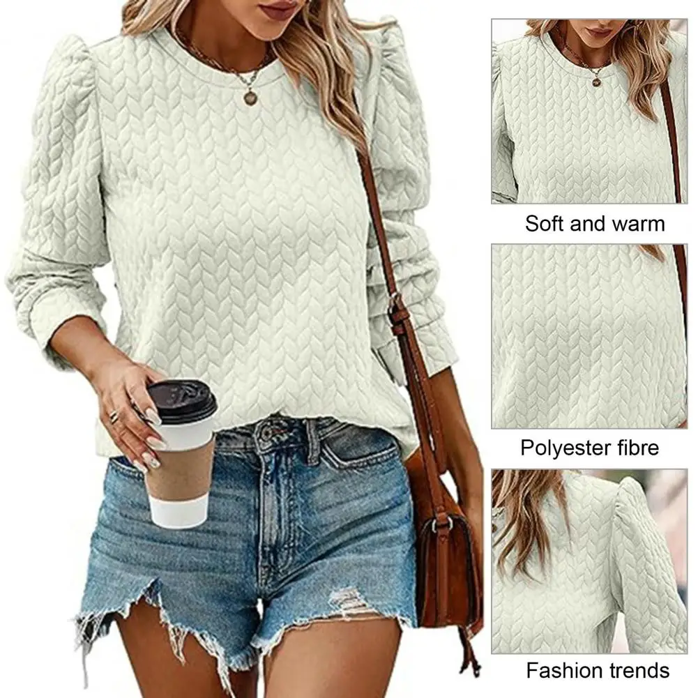 

Lightweight Women Sweatshirt Chic Cozy Women's Autumn/winter Sweatshirts O-neck Puff Sleeve Twist Texture Pullover Tops for A