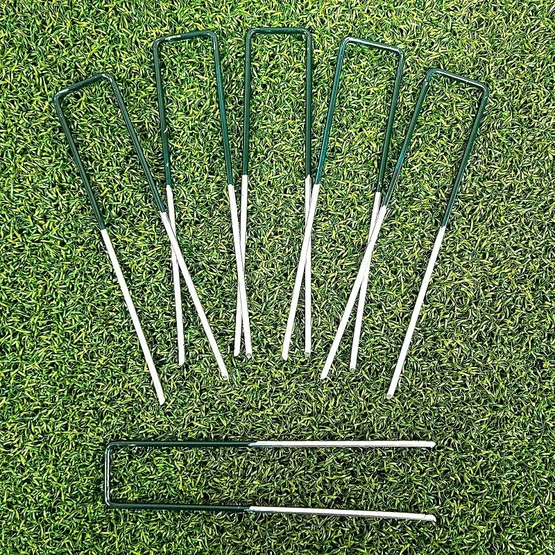 6Inch Garden Stakes Galvanized Landscape Staples Green U-Type Turf Staples for Artificial Grass Rust Proof Sod Pins Stakes 20Pcs