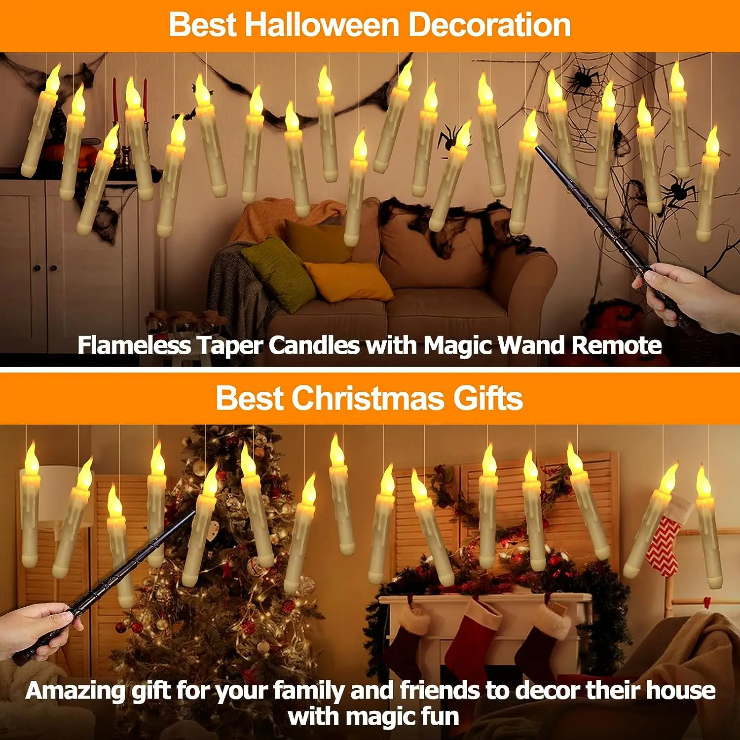 Party Decor, Harry Potter Floating LED Candles Flameless with Magic Wand Remote Control, Christmas Gifts Halloween Decorations for Home Church Party