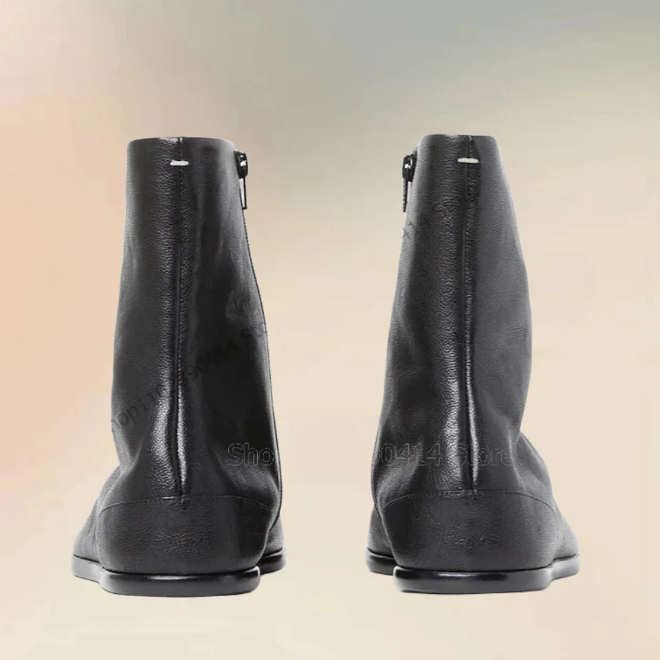 Black Leather Mid Calf Horse Hoof Boots Fashion Side Zipper