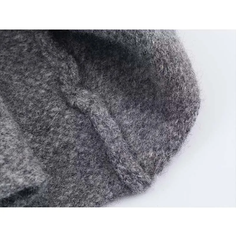 Women's Belted Jacket V-neck Long-Sleeved Loose Hem Cardigan Coat Autumn Winter Woolen Warm New Casual Chic Outerwear