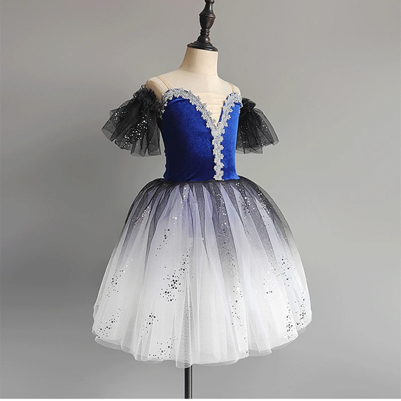 Blue Adult Long Tutu Professional whiteSwan Lake Ballet Costume Ballet Tutu BalletDresses Performance Dancewear Velvet Top