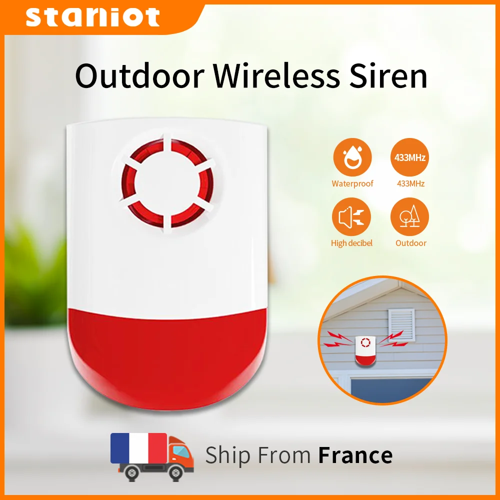 Staniot 433Mhz Indoor/Outdoor Wireless Siren Waterproof Flash Strobe Alarm 120db High Decibel For Smart Security Alarm System