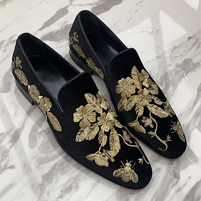 New Loafers for Men Flock Embroider Black Casual Shoes Slip-On Breathable Handmade Free Shipping Mens Dress Shoes Size 38-48 - 3